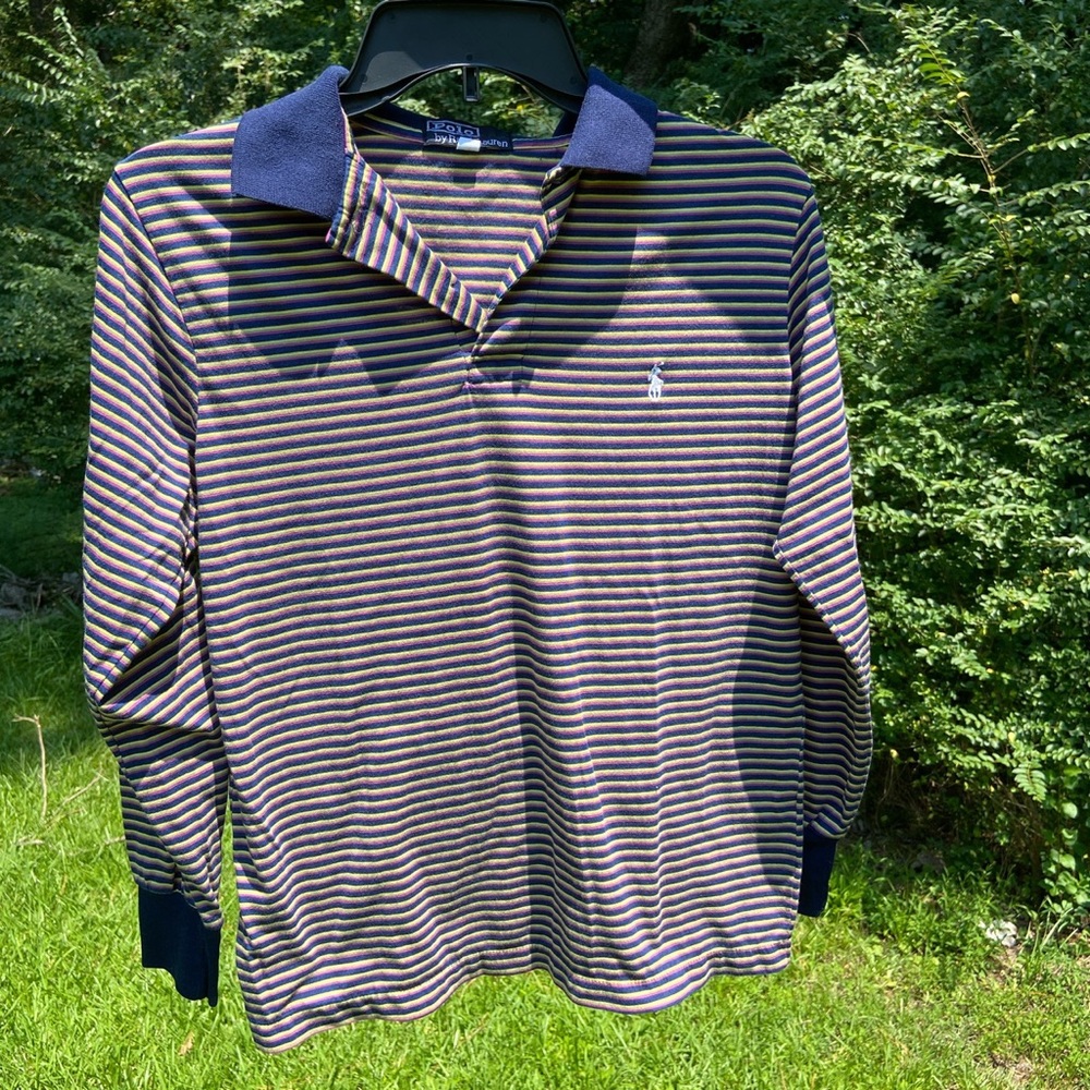 80s Blue Long Sleeve Polo